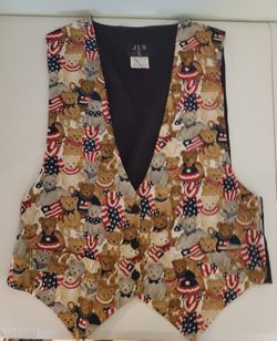 Vintage JLN USA Vest Festive Teddy Bears V-neck 