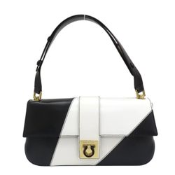Salvatore Ferragamo Gancini Black White Leather Shoulder Bag AB-21 2300 Italy