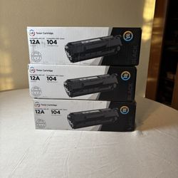 HP 12A / Canon 104 Black Toner Cartridges – 3 Pack – New