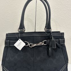 Coach Signature Logo Canvas Black Shoulder Bag