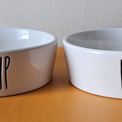 Rae Dunn 5'' Ceramic Dog Feeding Bowl Set EAT UP & DRINK UP