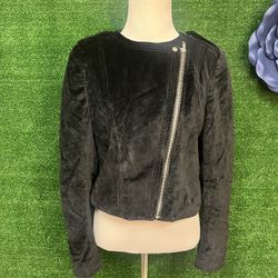 H&M Black Suede Full Zip Biker Jacket Size 8