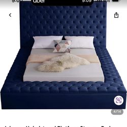 Blue Velvet Tufted Storage Platform Bed Queen