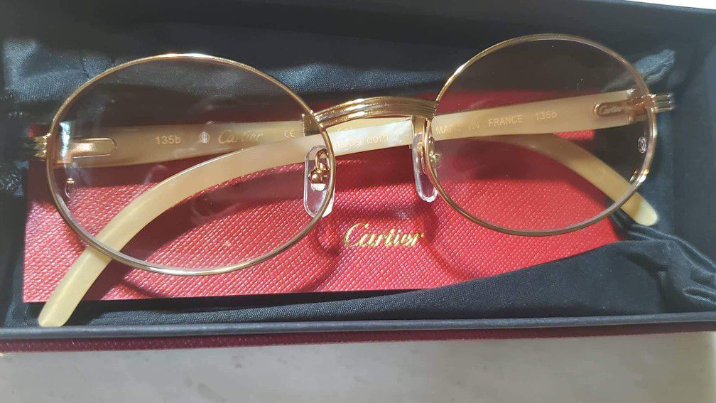 New Cartier white and gold natural horn eyeglasses frames sunglasses wood