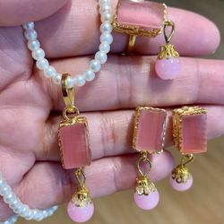 Cute Egyptian Jewelry Set Earrings Adjustable Ring & Necklace 