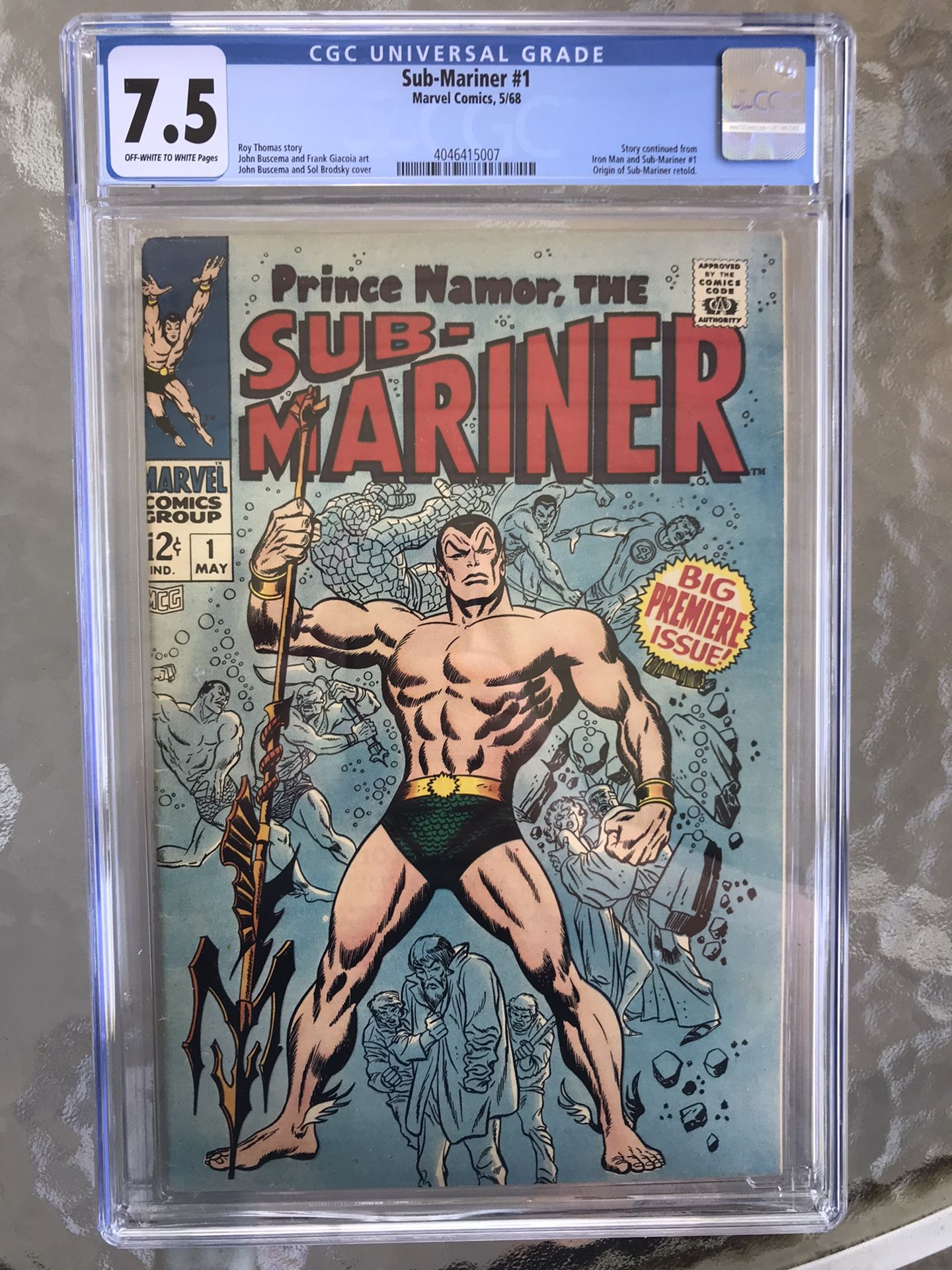 Sub-Mariner #1 (1968) CGC 7.5 — O/w to White Pages; Origin of Sub-Mariner Retold