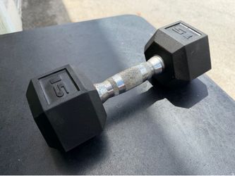 (1) 15lb Hex Head Rubber Dumbbell Gym Workout Hand Weight!