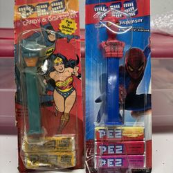 2 Pez Dispensers & Candy-Batman & Spider-Man 