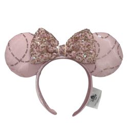 Disney Parks Minnie Mouse All Pink Sparkly Sequins BEST DAY EVER Headband Ears
