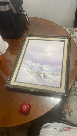 Vintage Oil Painting On Canvas Beach Landscape & Child Artist Signed