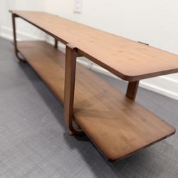 Bamboo TV Stand with Storage for TVs up to 65'', Modern Entertainment Center with 2 Open Shelf