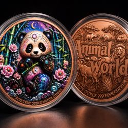5 Troy Oz 999 Fine Copper Panda Coin  high relief