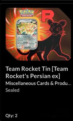 $90 Team Rocket Tin Team Rocket's Persian ex] Miscellaneous Cards & Produ... Sealed Qty: 2