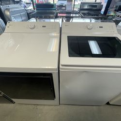 LG 5.3 Cu Top Load Washer With Agitator & Electric Dryer Set In White 