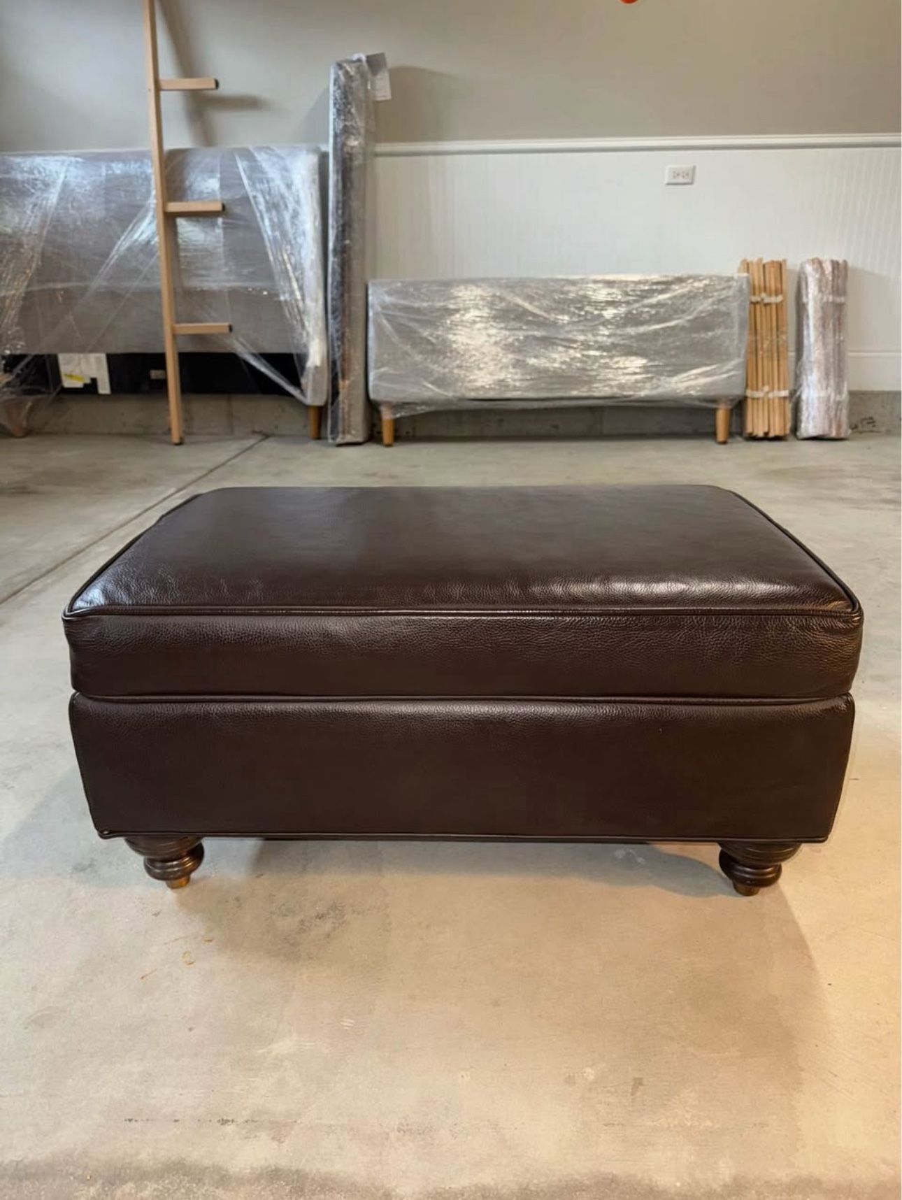 Ethan Allen Brown Leather Ottoman
