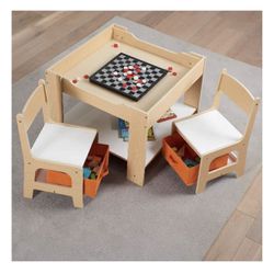 Kids Wooden Storage Table and Chairs Set, Natural Color, Melamine, 3 Piece, New in Box