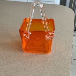 Hand-blown glass basket vase with controlled bubble design