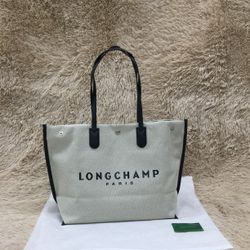 Longchamp Large Canvas Tote Shoulder Bag Travel Bag