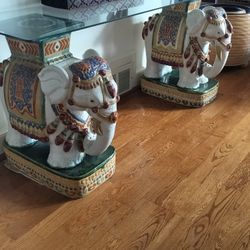 Ceramic Elephants With Glass Top