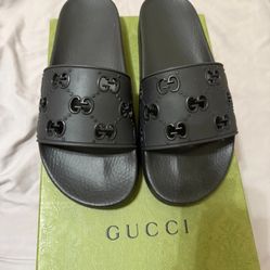 NWT GUCCI 573922 Flat GG Women slide sandals Sandals rubber Black EU36US6