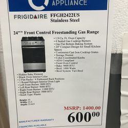 FRIGIDAIRE FFGH2422US Stainless Steel 24'" Front Control Freestanding Gas Range