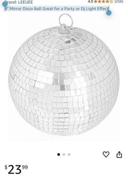 New 8” Mirror Disco Ball With Hanger. 