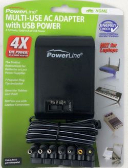 MULTI-USE AC ADAPTER with USB POWER (3-12 VOLTS)