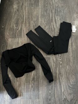 Black Activewear Set Long Sleeve Top and Leggings