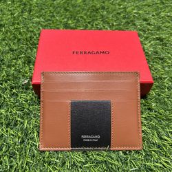 SALVATORE FERRAGAMO CARD HOLDER WALLET BROWN/BLACK LEATHER NEW WITH BOX