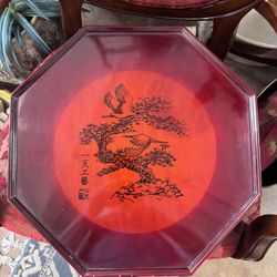 Large Asian Red Octagonal Plant Stand 