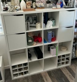 White KALLAX IKEA  Shelf with Drawers and Wine Rack