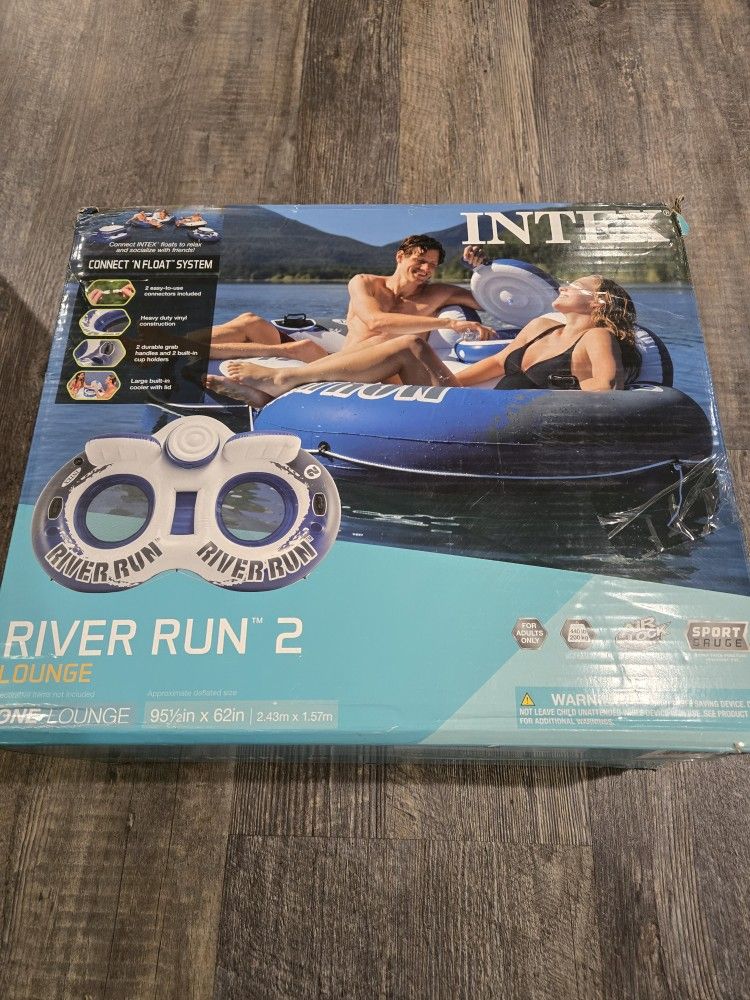 Intex River Run Il Inflatable Double Rider Inntertube with Built-in Cooler and Cupholders with River Run Floating Water Rafts