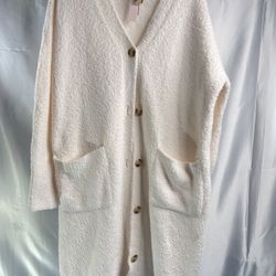 Victoria's Secret Long Cozy V-Neck Buttoned Ivory Cardigan With Pockets Size XS