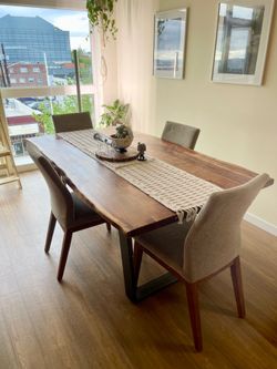 Solid wood dining table and set of chairs