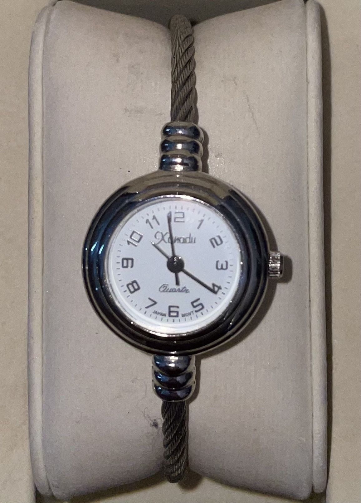 Xanadu Women's Quartz SilverTone Cable Cord Cuff Bangle Bracelet Analog Watch 6”