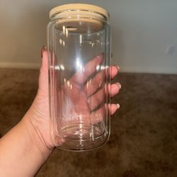 12oz Double-Wall Glass Snow Globe Cups • Bamboo Lid + Straw