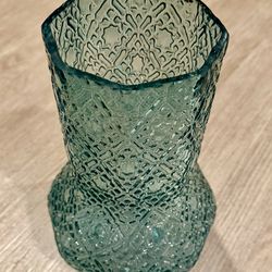 Teal Embossed Glass Vase — $25