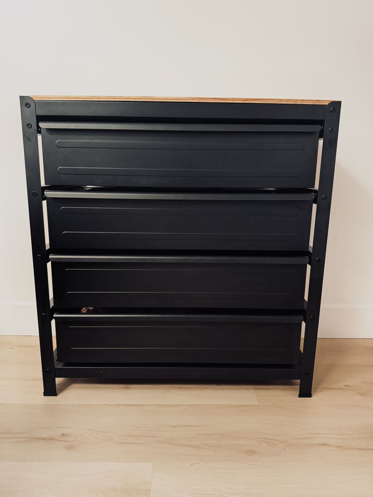 BROR Work Bench with drawers, black/pine plywood, 33 1/2x15 3/4x35
