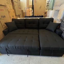 Living room set Sectional Sofa Pullout Bed W / Chaise Storage Fabric 88” X 57” x33”H. Reversible