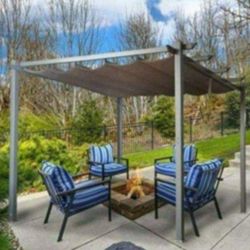 Patio Pergola 10 x 10 Flat Hanging KD Tent Retractable Gazebo for Outdoor Garden or Deck , Khaki

