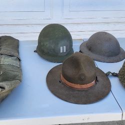 Old Army Helmet And Ammo Can Collection 