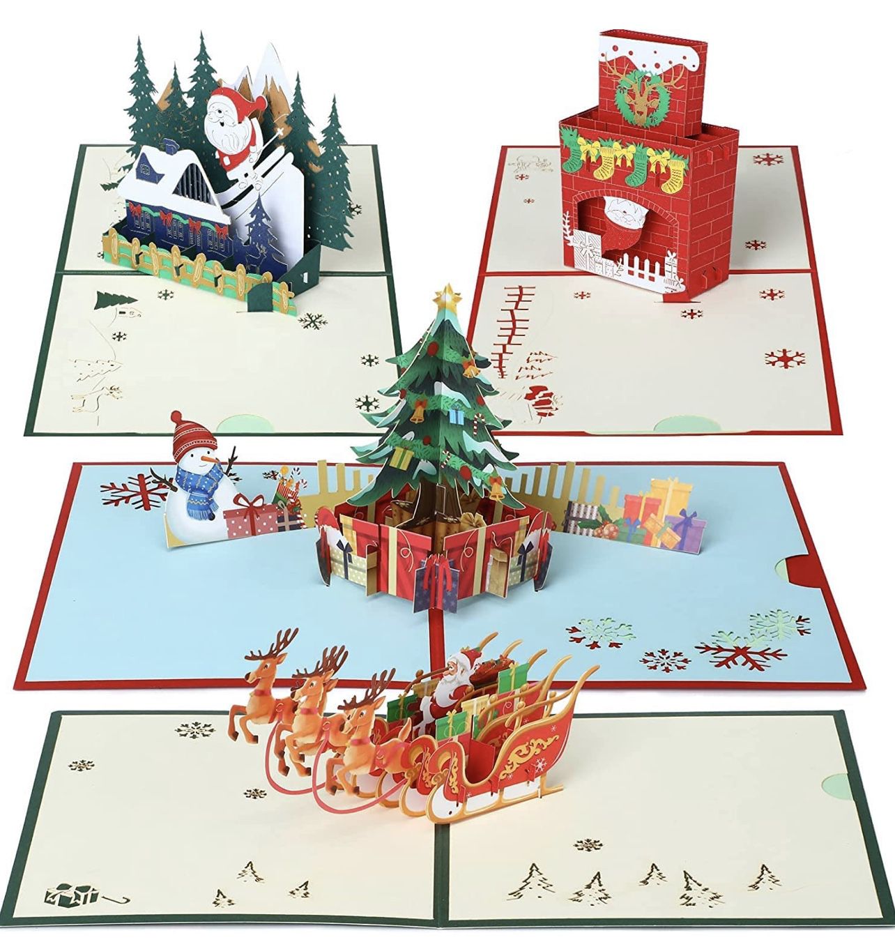 4 Pack xmas pop up cards 3D Pop Up Christmas Cards