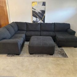 Gray 5-Seater Sectional Sofa and Ottoman