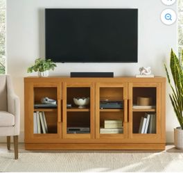 Modern Wood Media Console with Glass Doors
