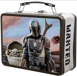 Star Wars The Mandalorian and Grogu 9"x3.5"x7" Large Tin Tote Lunch BoxThis brand new and sealed Star Wars The Mandalorian and Grogu Large Tin Tote Lu