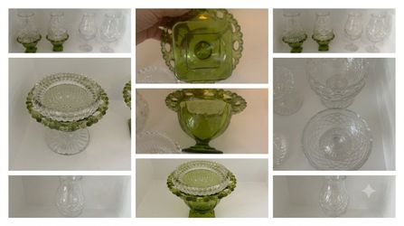 4 Vintage Fairy Lamps - Gorham Crystal & Green Glass Set Selling a total set of 4