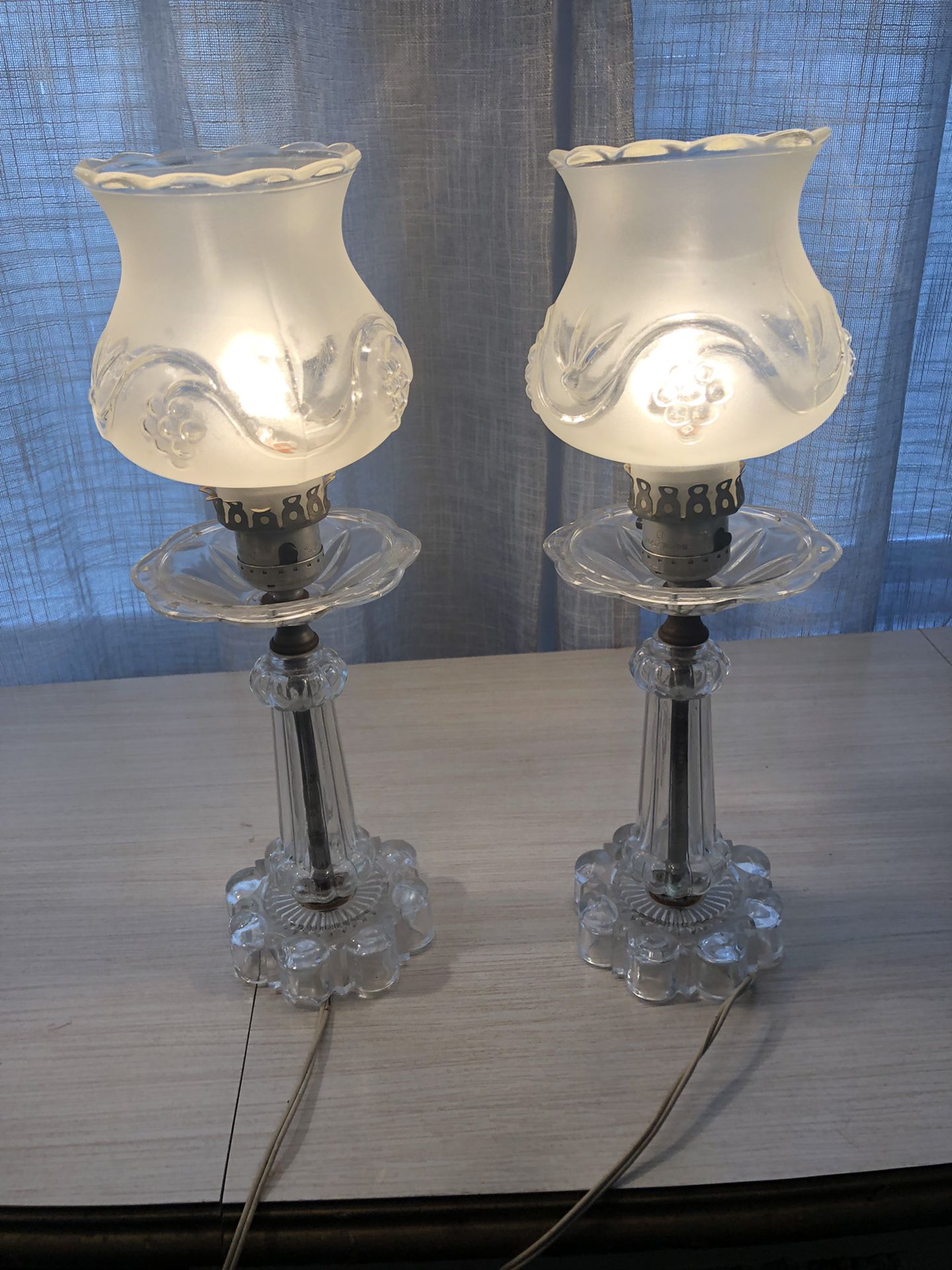Vintage Pair Hollywood Regency Glass Lamps H 14”