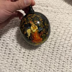 Wooden vintage Christmas tree ornament 1960s hand painted size 4/3 1/2 artist Golubev