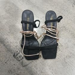 Jolimall Black Lace Up Open Heels 