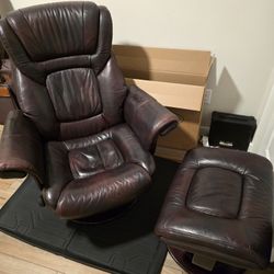 Genuine Leather Recliner Chair with Ottoman
